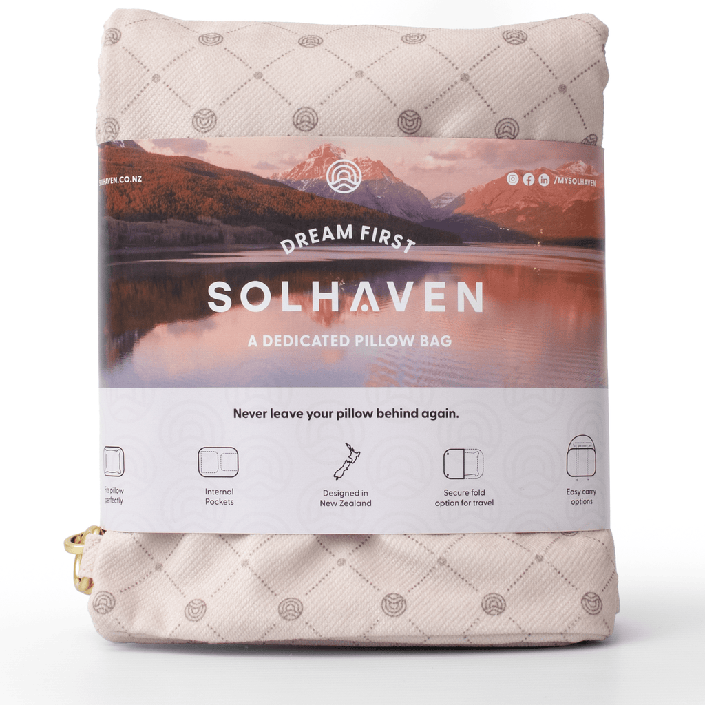 Solhaven Dream First™ Pillow Bag - Sole in cream color wrapped in belly band for retail display